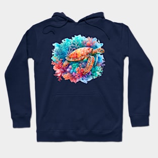 Watercolor Coral Turtle Hoodie